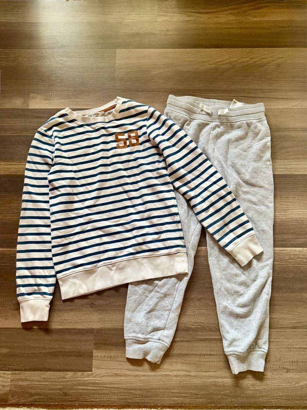 H&M Cream and Navy Striped Kids Pajama Set with Light Gray Joggers